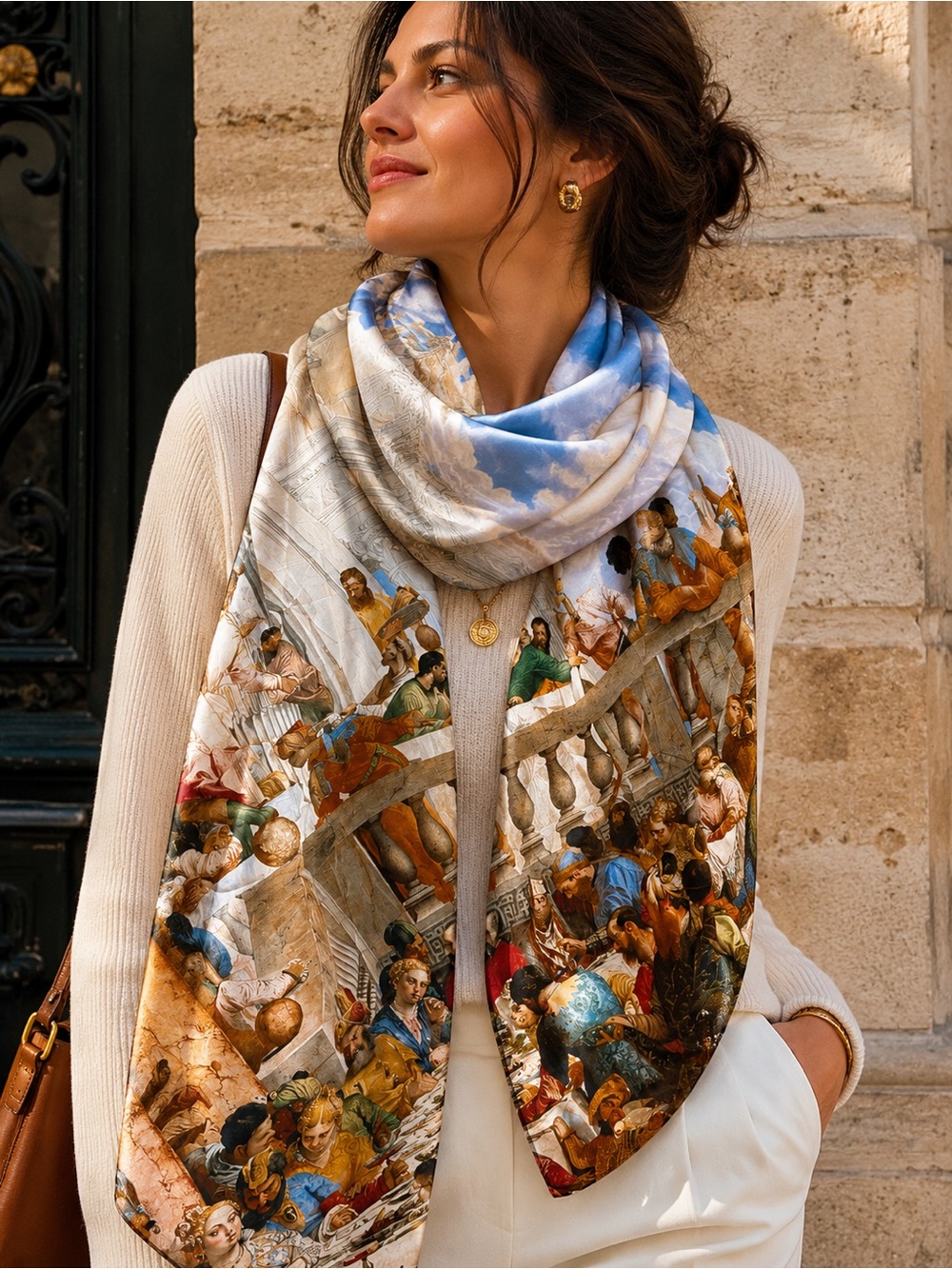 Art-Print Satin Wrap Scarf